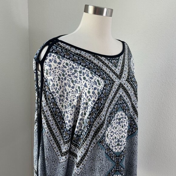 Rose + Olive Womens Plus 3X Geometric Tunic Top Open Sleeve Detail Stretch Shirt - Picture 2 of 10